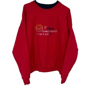 Red‎ Vintage Double Neck Embroidered Sweatshirt XL If Stress Burned Calories